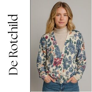 De Rotchild Floral Knit Cardigan – Size M – Cozy Vintage-Inspired Sweater